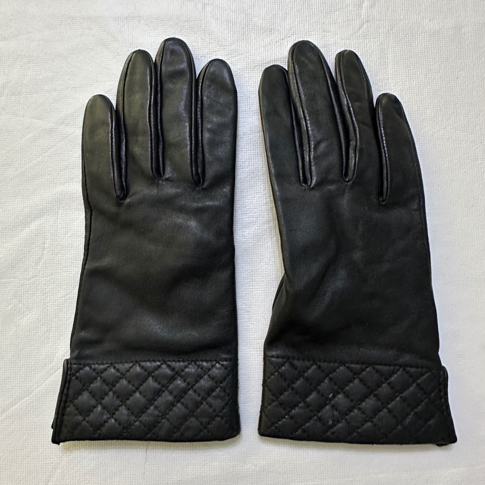 Fownes Womens Black Genuine Leather Gloves Quilted M Thinsulate Quite Luxury
